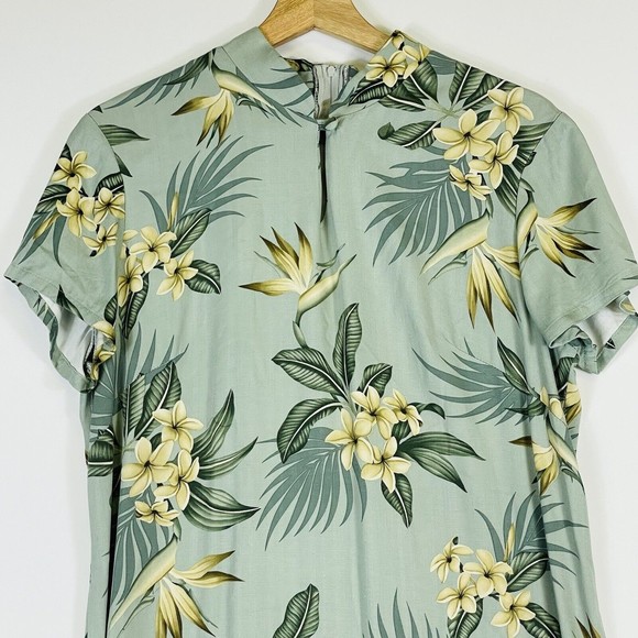 Hilo Hattie Hawaii Hawaiian Maxi Dress Rayon Sage Green Floral Womens Sz Medium - Picture 2 of 8